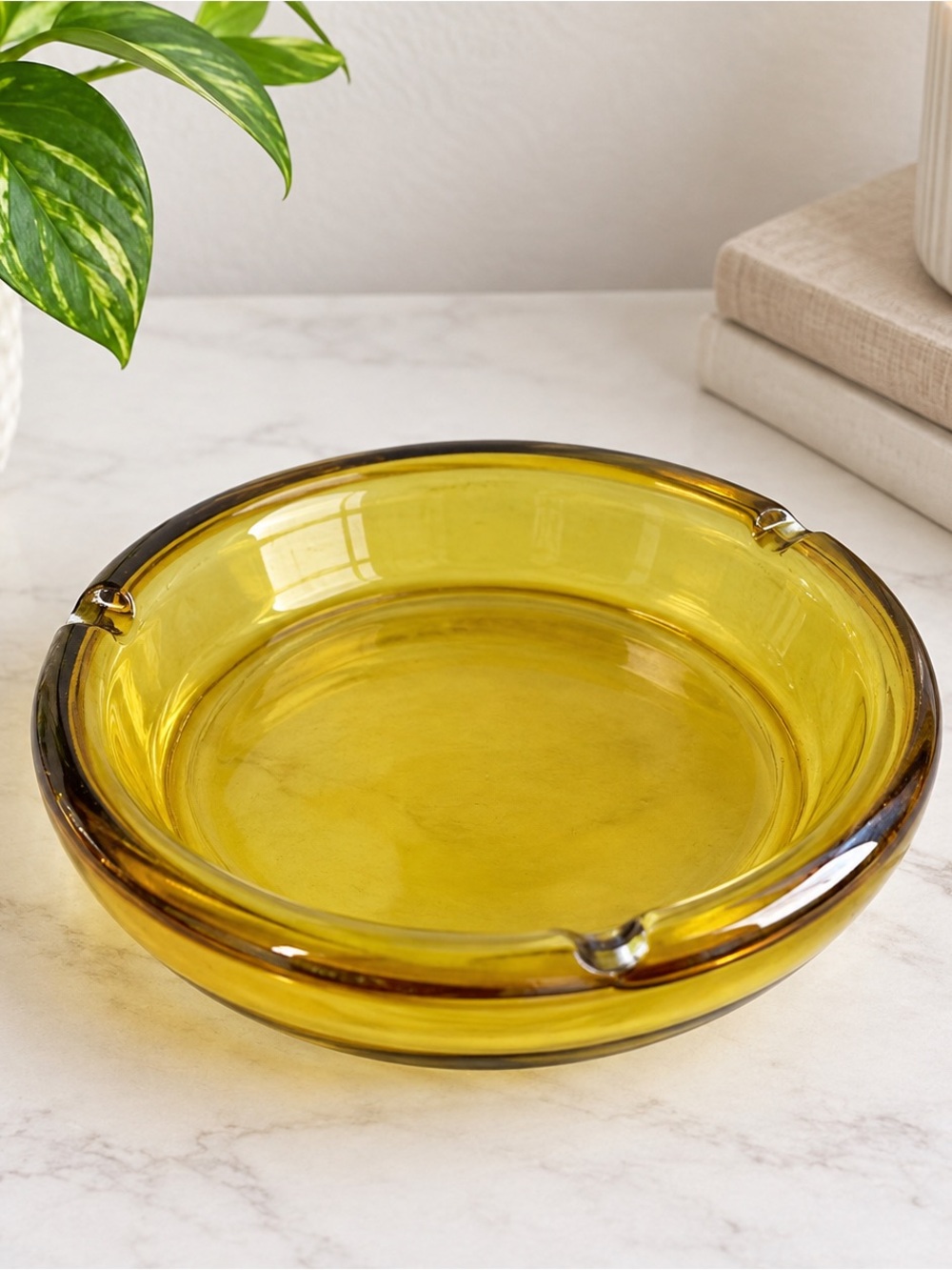 Amber Glass Large Ashtray Vintage Inspired Retro